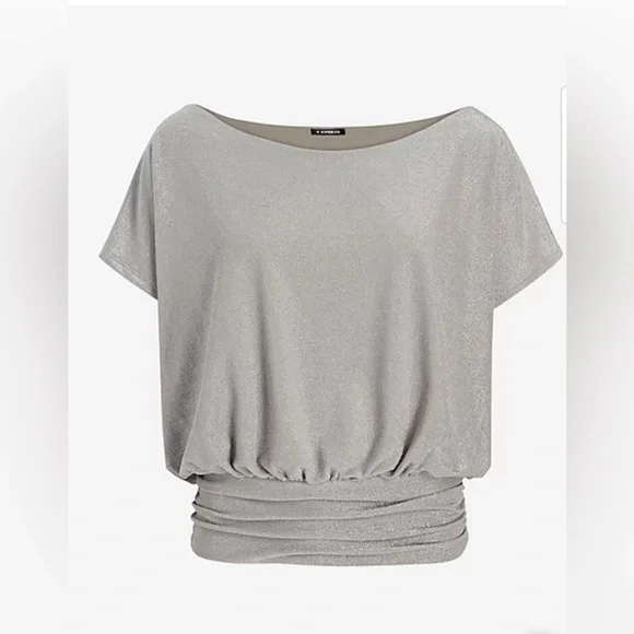 Metallic Short Sleeve Ruched Banded Bottom Tee - Picture 4 of 5